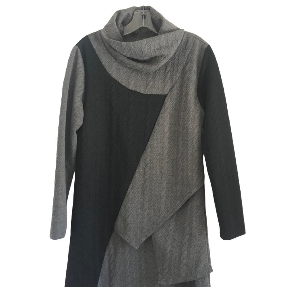 Reborn Dramatic Tiered Asymmetric Lagenlook Dress Winter Weight - Picture 3 of 7